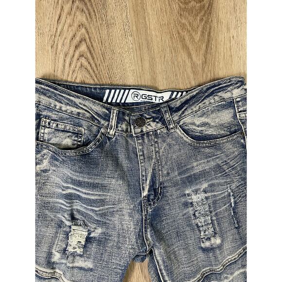 GSTR‎ Men’s Distressed Slim Fit Biker Moto Jeans Blue Stretch Denim Y2K 30 - Picture 4 of 9